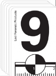 White adhesive sticker with black print number 9 and recon and 20mm scale, 100 pcs