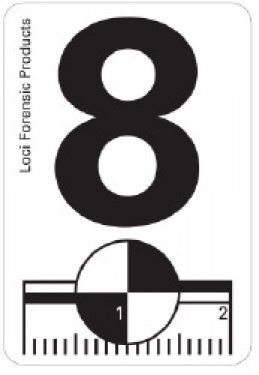 White adhesive sticker with black print number 8 and recon and 20mm scale, 100 pcs