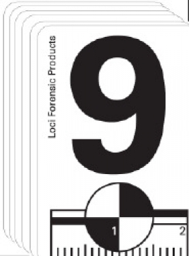White adhesive sticker with black print number 9 and recon and 20mm scale, 100 pcs